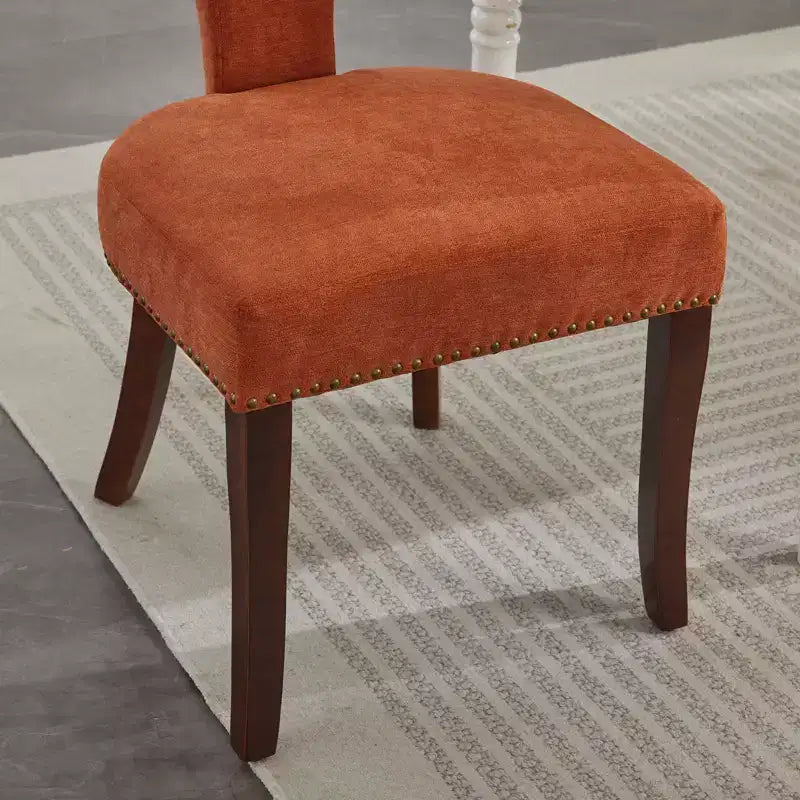 CLIHOME Lot de 2 chaises d'appoint rembourrées en tissu de lin style ferme, dossier incurvé, chaises de salle à manger avec cadre en bois massif