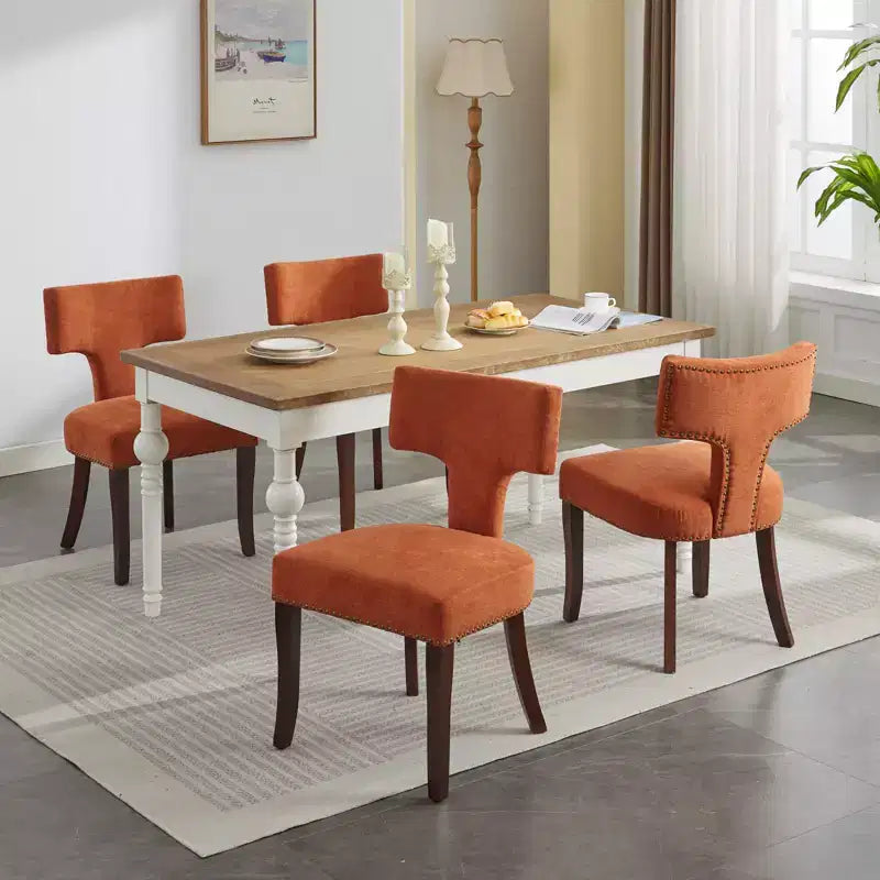 CLIHOME Lot de 2 chaises d'appoint rembourrées en tissu de lin style ferme, dossier incurvé, chaises de salle à manger avec cadre en bois massif