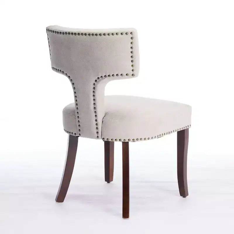 CLIHOME Lot de 2 chaises d'appoint rembourrées en tissu de lin style ferme, dossier incurvé, chaises de salle à manger avec cadre en bois massif