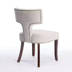 CLIHOME Lot de 2 chaises d'appoint rembourrées en tissu de lin style ferme, dossier incurvé, chaises de salle à manger avec cadre en bois massif