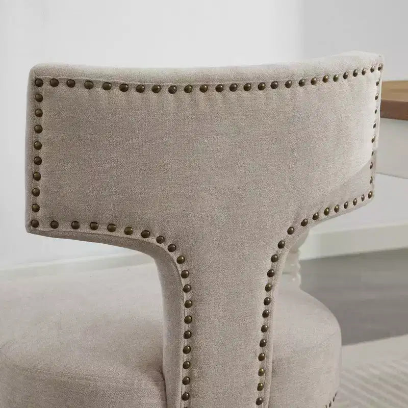 CLIHOME Lot de 2 chaises d'appoint rembourrées en tissu de lin style ferme, dossier incurvé, chaises de salle à manger avec cadre en bois massif