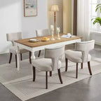 CLIHOME Lot de 2 chaises d'appoint rembourrées en tissu de lin style ferme, dossier incurvé, chaises de salle à manger avec cadre en bois massif