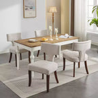 CLIHOME Lot de 2 chaises d'appoint rembourrées en tissu de lin style ferme, dossier incurvé, chaises de salle à manger avec cadre en bois massif
