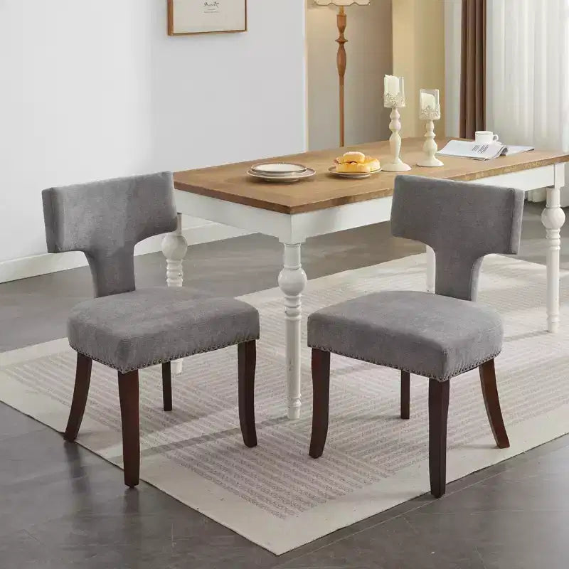 CLIHOME Lot de 2 chaises d'appoint rembourrées en tissu de lin style ferme, dossier incurvé, chaises de salle à manger avec cadre en bois massif