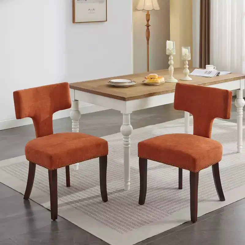 CLIHOME Lot de 2 chaises d'appoint rembourrées en tissu de lin style ferme, dossier incurvé, chaises de salle à manger avec cadre en bois massif