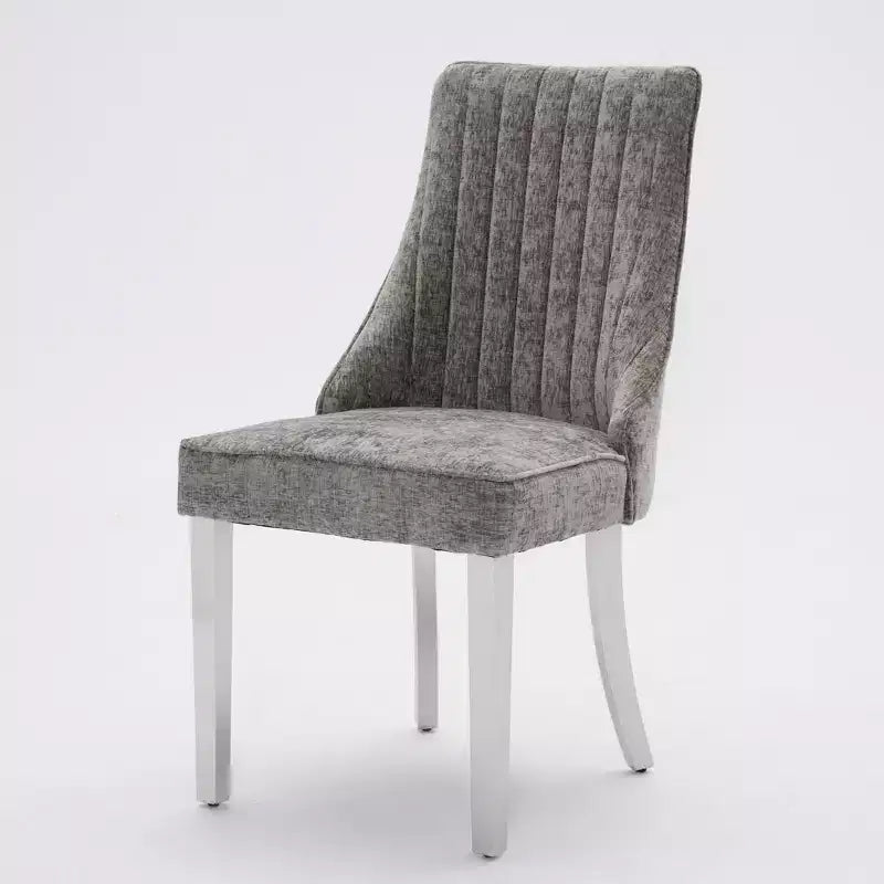 CLIHOME Lot de 2 chaises de salle à manger en chenille floquée, chaise d'appoint rembourrée avec pieds en acier inoxydable brossé argenté