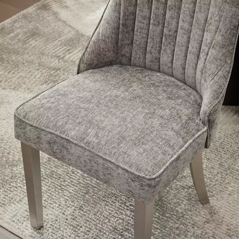 CLIHOME Lot de 2 chaises de salle à manger en chenille floquée, chaise d'appoint rembourrée avec pieds en acier inoxydable brossé argenté