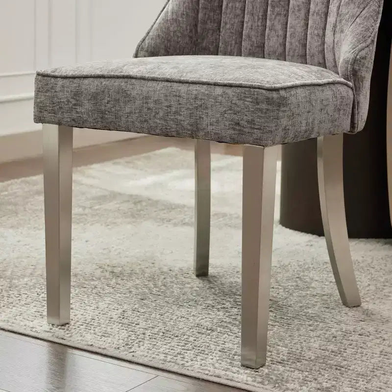 CLIHOME Lot de 2 chaises de salle à manger en chenille floquée, chaise d'appoint rembourrée avec pieds en acier inoxydable brossé argenté