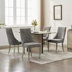 CLIHOME Lot de 2 chaises de salle à manger en chenille floquée, chaise d'appoint rembourrée avec pieds en acier inoxydable brossé argenté