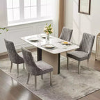 CLIHOME Lot de 2 chaises de salle à manger en chenille floquée, chaise d'appoint rembourrée avec pieds en acier inoxydable brossé argenté