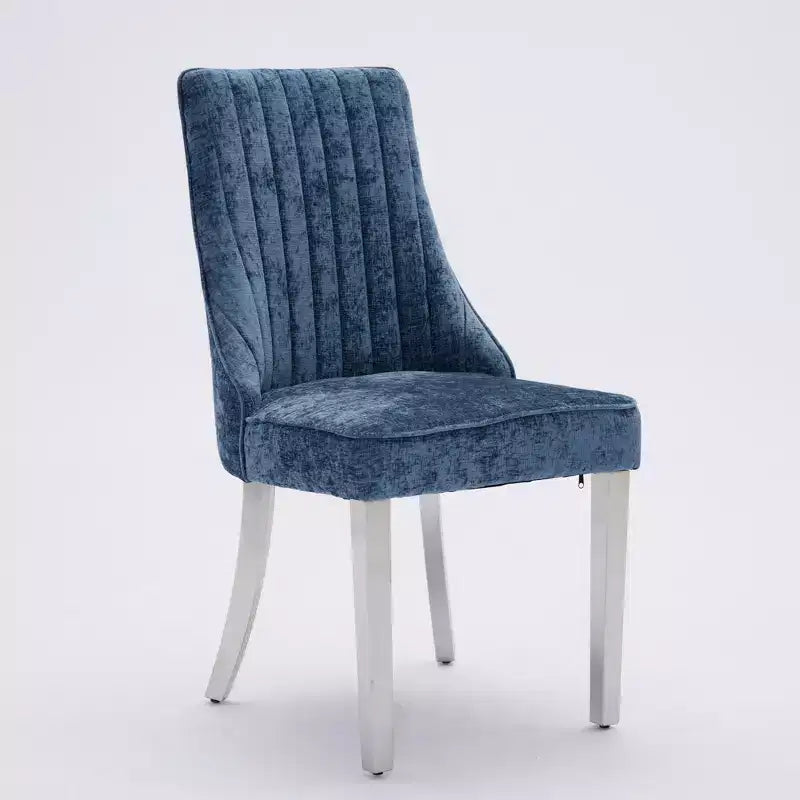 CLIHOME Lot de 2 chaises de salle à manger en chenille floquée, chaise d'appoint rembourrée avec pieds en acier inoxydable brossé argenté