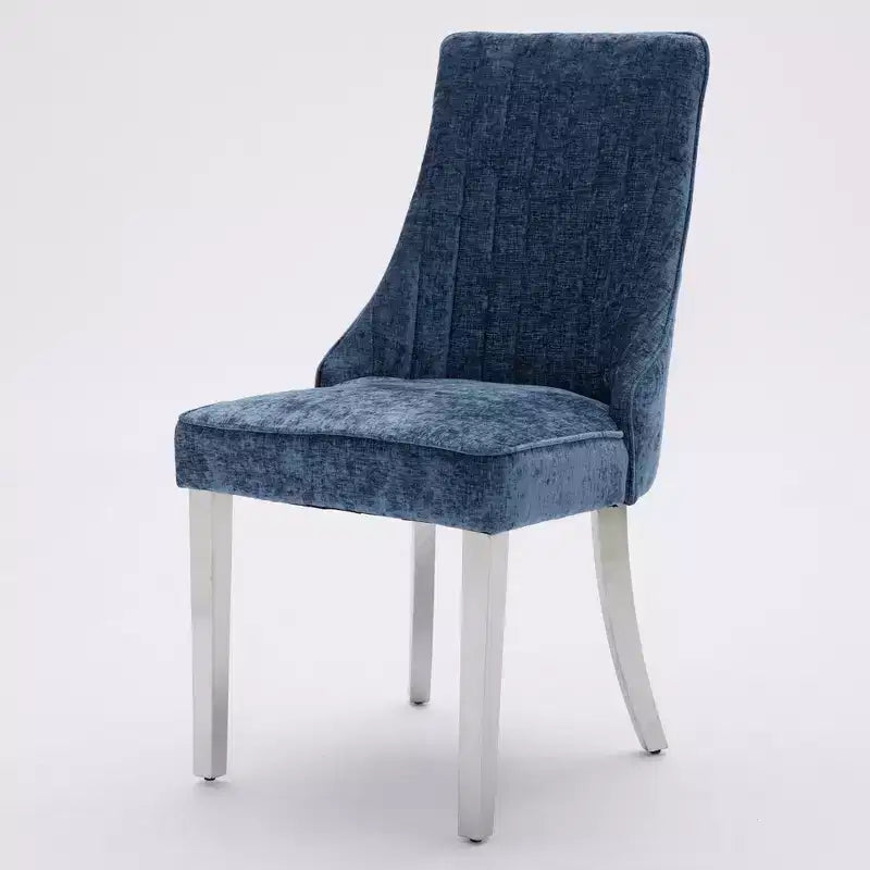 CLIHOME Lot de 2 chaises de salle à manger en chenille floquée, chaise d'appoint rembourrée avec pieds en acier inoxydable brossé argenté