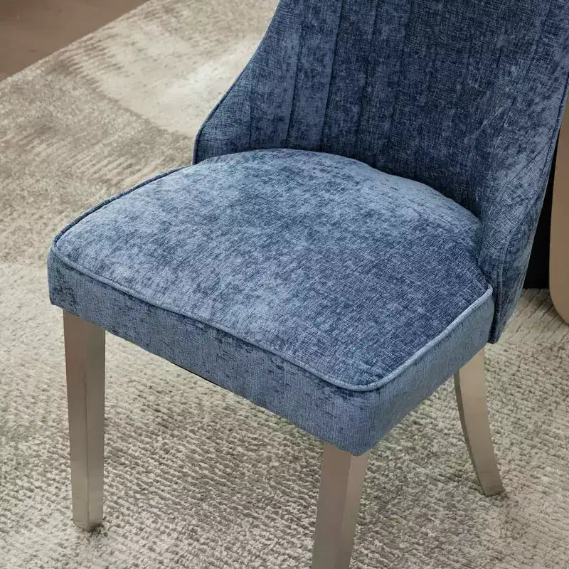 CLIHOME Lot de 2 chaises de salle à manger en chenille floquée, chaise d'appoint rembourrée avec pieds en acier inoxydable brossé argenté