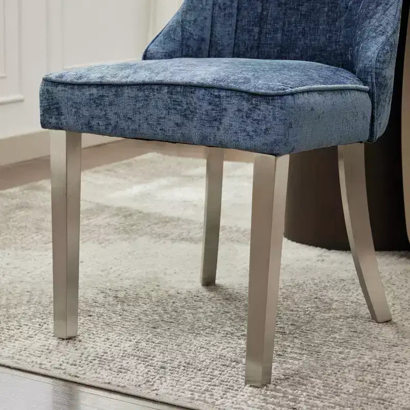 CLIHOME Lot de 2 chaises de salle à manger en chenille floquée, chaise d'appoint rembourrée avec pieds en acier inoxydable brossé argenté