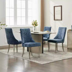 CLIHOME Lot de 2 chaises de salle à manger en chenille floquée, chaise d'appoint rembourrée avec pieds en acier inoxydable brossé argenté