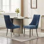 CLIHOME Set of 2 Flocking Chenille Dining Chairs, Upholstered Accent Chair with Silver Brushed Stainless Steel Legs