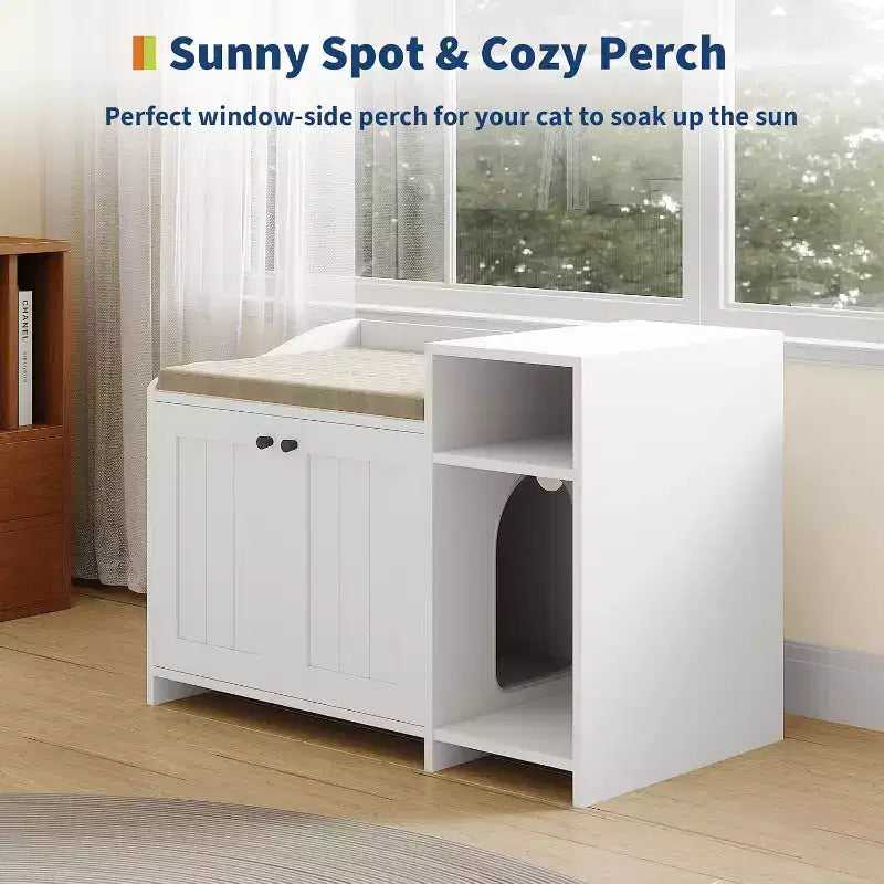 Meuble cache-litière pour chat, meuble de litière dissimulé avec porte de grange, style table d'appoint moderne, maison en bois pour animaux de compagnie, conception anti-chien
