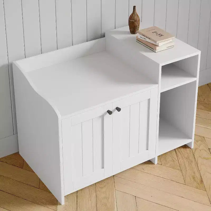 Meuble cache-litière pour chat, meuble de litière dissimulé avec porte de grange, style table d'appoint moderne, maison en bois pour animaux de compagnie, conception anti-chien