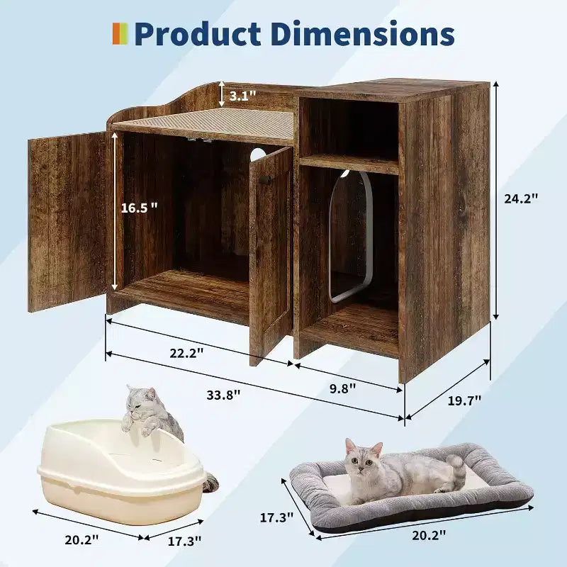 Meuble cache-litière pour chat, meuble de litière dissimulé avec porte de grange, style table d'appoint moderne, maison en bois pour animaux de compagnie, conception anti-chien