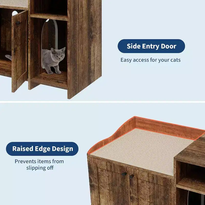 Meuble cache-litière pour chat, meuble de litière dissimulé avec porte de grange, style table d'appoint moderne, maison en bois pour animaux de compagnie, conception anti-chien