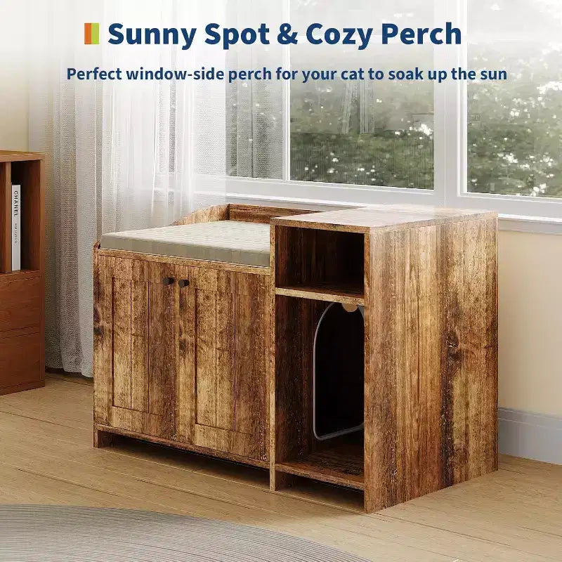 Meuble cache-litière pour chat, meuble de litière dissimulé avec porte de grange, style table d'appoint moderne, maison en bois pour animaux de compagnie, conception anti-chien