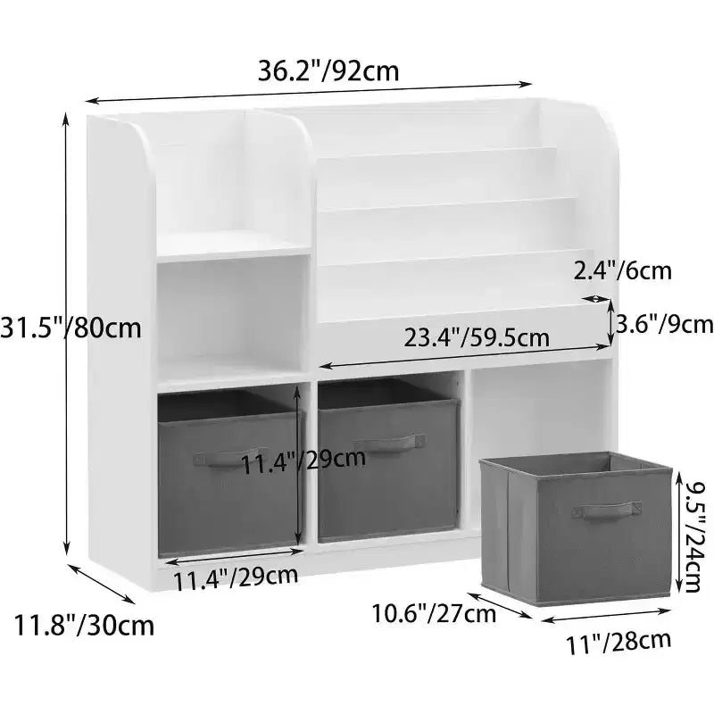 Acekool Étagère à 3 Niveaux avec Tiroirs Pliables en Tissu, Bibliothèque et Organisateur de Jouets pour Chambre à Coucher, Salle de Jeux, Couloir, Blanc