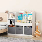Acekool Étagère à 3 Niveaux avec Tiroirs Pliables en Tissu, Bibliothèque et Organisateur de Jouets pour Chambre à Coucher, Salle de Jeux, Couloir, Blanc
