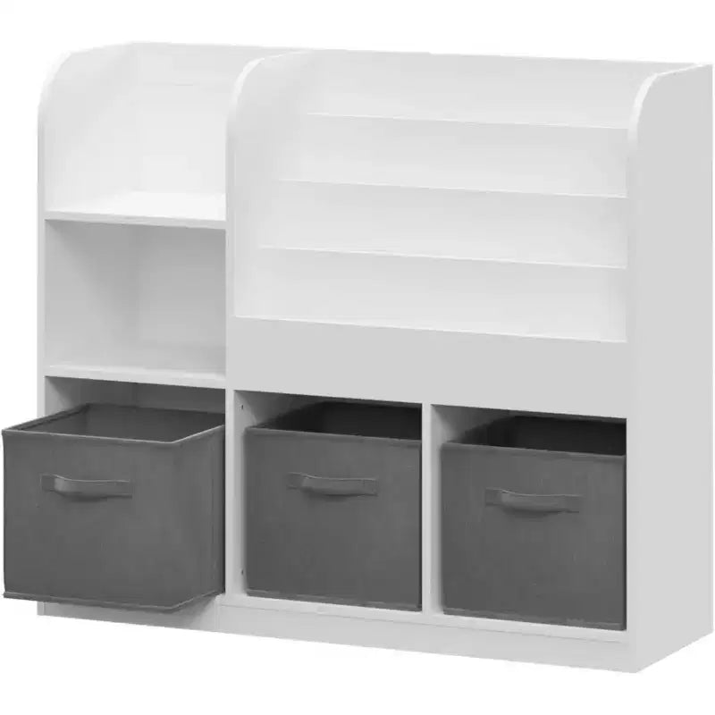 Acekool Étagère à 3 Niveaux avec Tiroirs Pliables en Tissu, Bibliothèque et Organisateur de Jouets pour Chambre à Coucher, Salle de Jeux, Couloir, Blanc