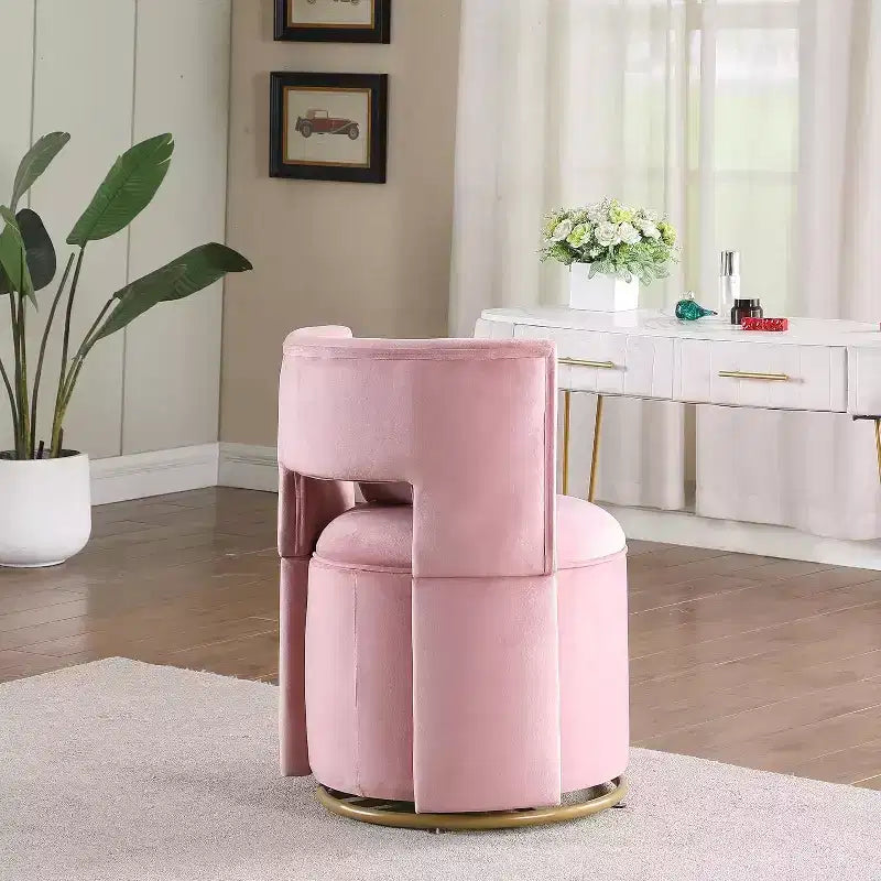 Fauteuil de salon pivotant Acekool 360° avec rangement - Velours rose et design rond