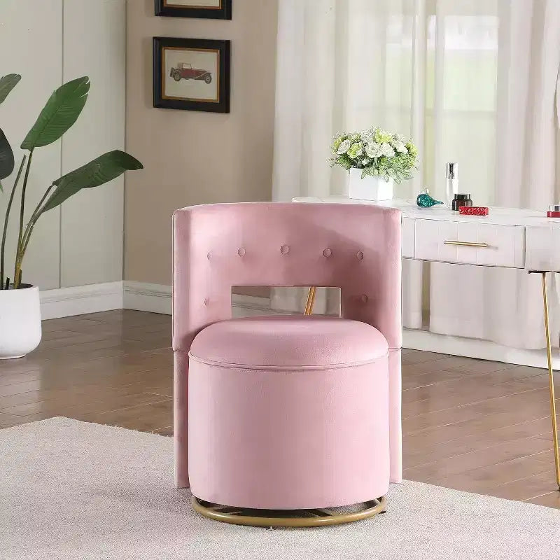 Fauteuil de salon pivotant Acekool 360° avec rangement - Velours rose et design rond