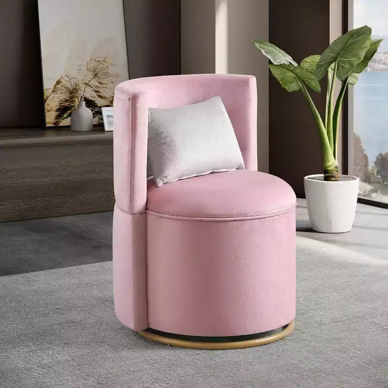 Fauteuil de salon pivotant Acekool 360° avec rangement - Velours rose et design rond