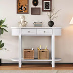 MAYEERTY Retro Console Table with Curved Design and Smooth Glaze for Entryways Living Room Hallways Turquoise Antique White