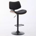 CLIHOME Lot de 2 tabourets de bar en noyer courbé, chaises de bar pivotantes modernes réglables en hauteur de comptoir, revêtues de cuir