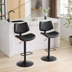CLIHOME Lot de 2 tabourets de bar en noyer courbé, chaises de bar pivotantes modernes réglables en hauteur de comptoir, revêtues de cuir
