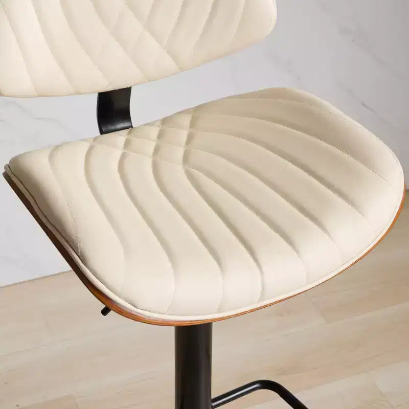 CLIHOME Lot de 2 tabourets de bar en noyer courbé, chaises de bar pivotantes modernes réglables en hauteur de comptoir, revêtues de cuir