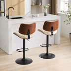 CLIHOME Lot de 2 tabourets de bar en noyer courbé, chaises de bar pivotantes modernes réglables en hauteur de comptoir, revêtues de cuir