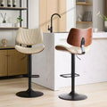 CLIHOME Set of 2 Walnut Bentwood Bar Stools, Modern Adjustable Counter Height Leather Upholstered Swivel Bar Chairs