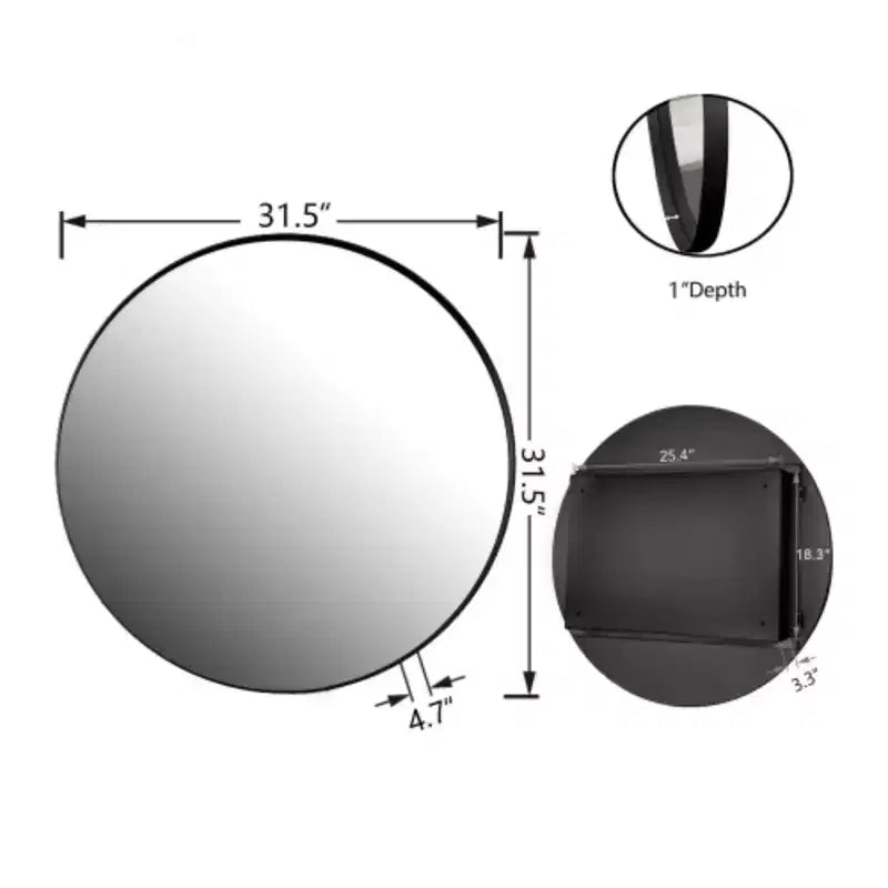 Armoire à pharmacie ronde encastrée en métal de 31,5 pouces avec miroir et étagères réglables, miroir mural noir avec rangement pour salle de bain