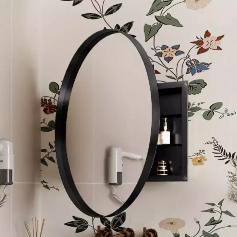Armoire à pharmacie ronde encastrée en métal de 31,5 pouces avec miroir et étagères réglables, miroir mural noir avec rangement pour salle de bain