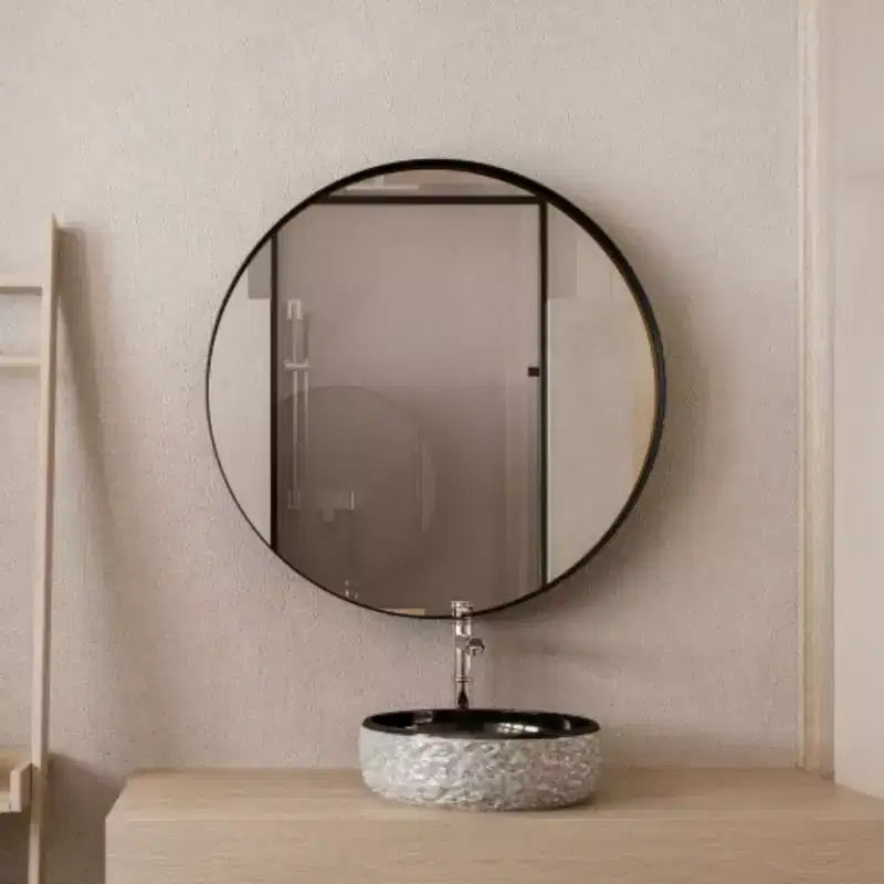 Armoire à pharmacie ronde encastrée en métal de 31,5 pouces avec miroir et étagères réglables, miroir mural noir avec rangement pour salle de bain