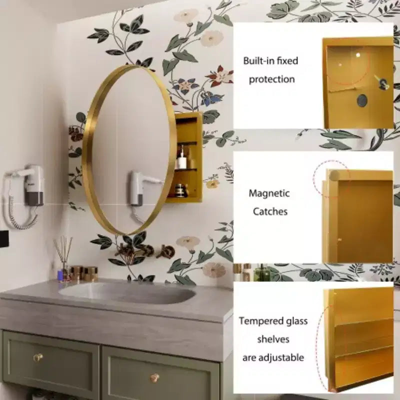 Armoire à pharmacie ronde encastrée en métal de 31,5 pouces avec miroir et étagères réglables, miroir mural noir avec rangement pour salle de bain