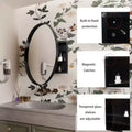 31.5 Inch Surface Mount Round Metal Framed Medicine Cabinet with Mirror and Adjustable Shelves Black Wall Mirror with Storage for Bathroom