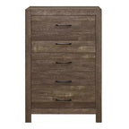 Commode rustique Okak 5 tiroirs avec poignées en métal noir, design simple pour chambre à coucher, aucun assemblage requis