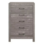 Commode rustique Okak 5 tiroirs avec poignées en métal noir, design simple pour chambre à coucher, aucun assemblage requis