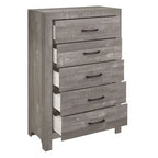Commode rustique Okak 5 tiroirs avec poignées en métal noir, design simple pour chambre à coucher, aucun assemblage requis