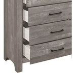 Commode rustique Okak 5 tiroirs avec poignées en métal noir, design simple pour chambre à coucher, aucun assemblage requis