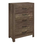 Commode rustique Okak 5 tiroirs avec poignées en métal noir, design simple pour chambre à coucher, aucun assemblage requis