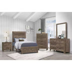Commode rustique Okak 5 tiroirs avec poignées en métal noir, design simple pour chambre à coucher, aucun assemblage requis