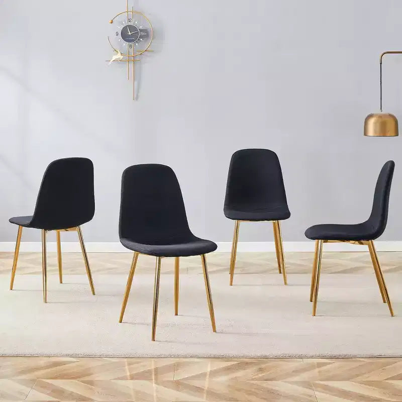 MAYEERTY Set of 4 Luxury Simple Dining Chairs Black Linen Cotton Gold Metal Legs Fits Diverse Decor