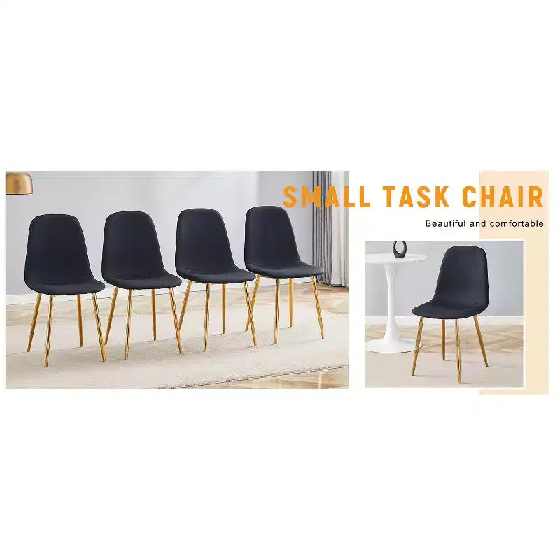 MAYEERTY Lot de 4 chaises de salle à manger de luxe simples, en lin et coton noir, avec pieds en métal doré, s'adaptant à des décors variés